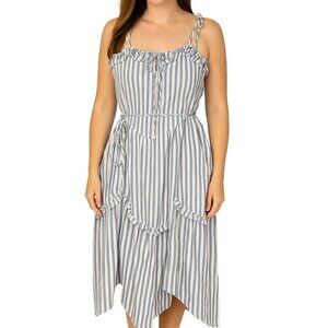 Laffaire Blue Striped Dress Large Sleeveless Handkerchief Hem Summer Resort Chic
